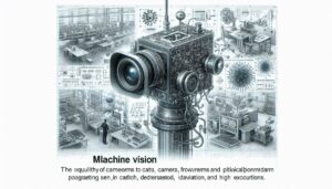 Complex machine vision system with multiple lenses and intricate mechanical parts, illustrating advanced VA Imaging technology.